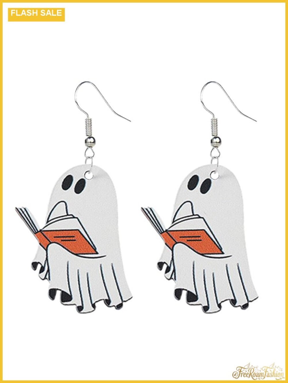 Halloween Dangle Earrings Wooden Ghost Pumpkin Bat Cat Drop Earrings